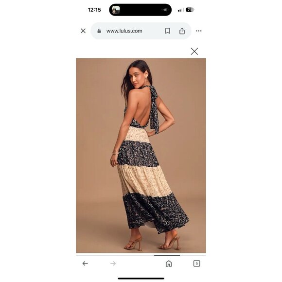 Lulus Mixed Message Black and Beige Floral Print Halter Maxi Dress - Picture 3 of 9